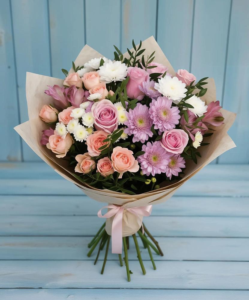 Букет цветов из: Хризантемы, Розы и Альстромерии в Зуе