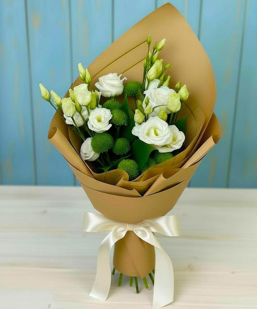 Букет цветов из: Хризантемы и Лизиантусы в Зуе