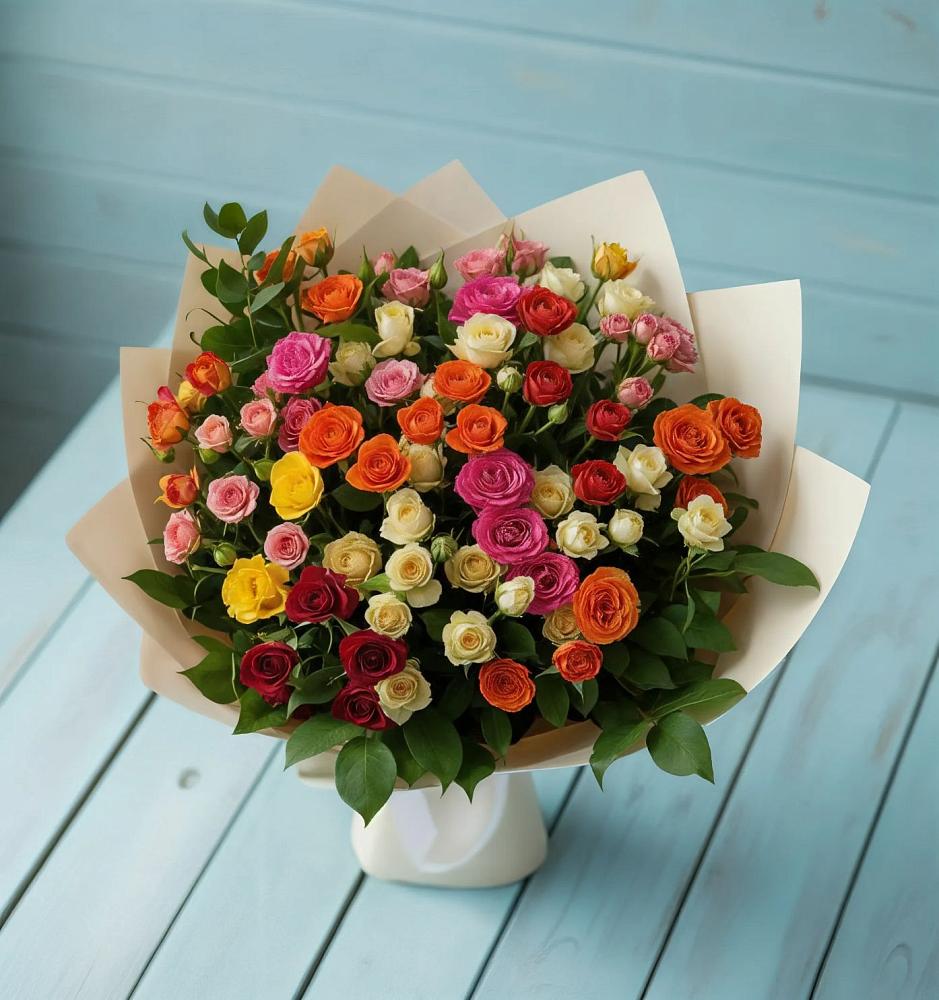Букет Микс из разноцветных кустовых роз в Зуе
