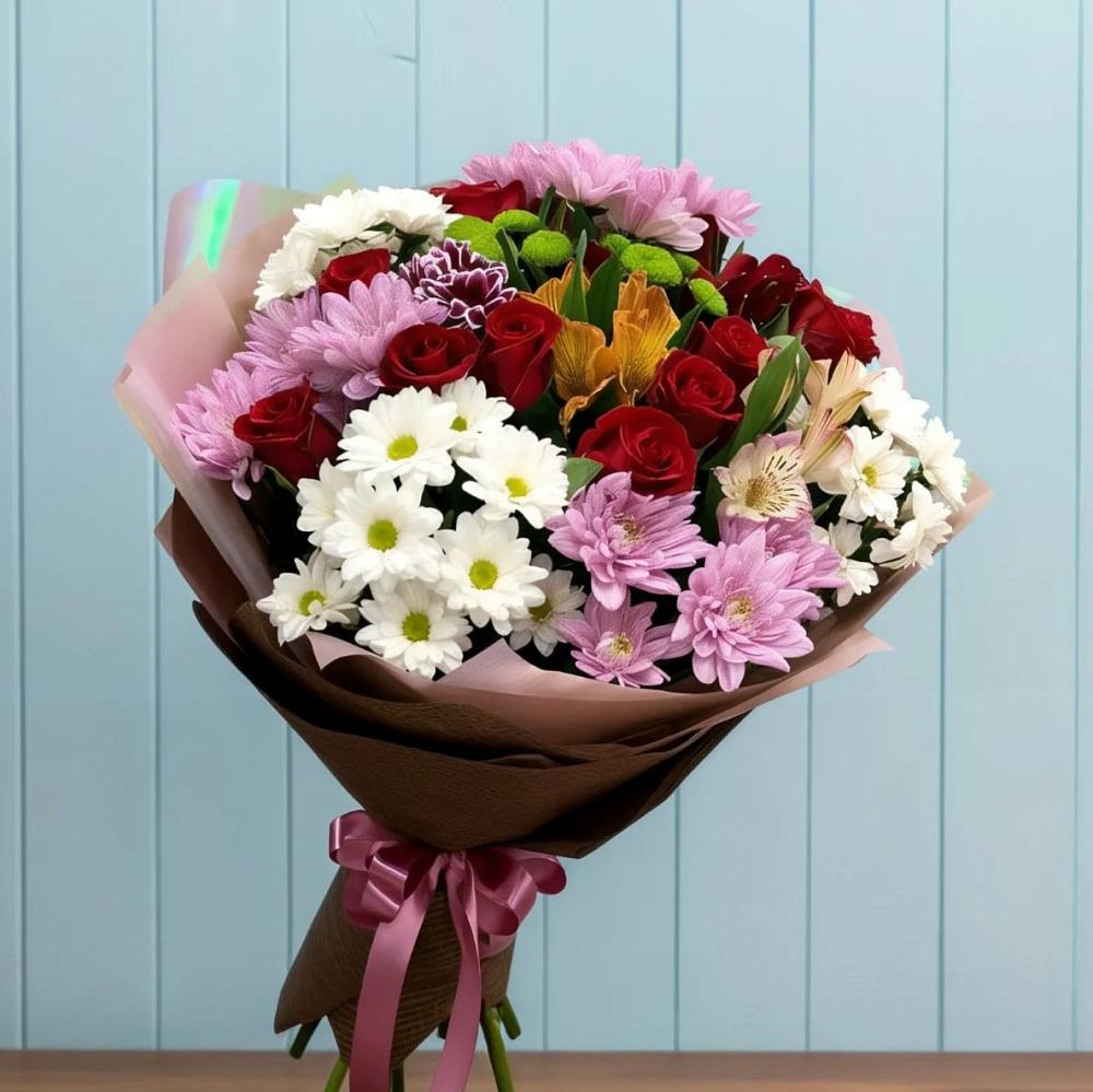 Букет цветов из: Розы, Хризантемы и Альстромерии в Зуе