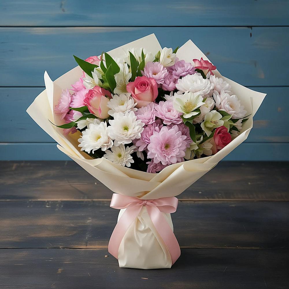 Букет цветов из: Хризантемы, Альстромерии и Розы в Зуе